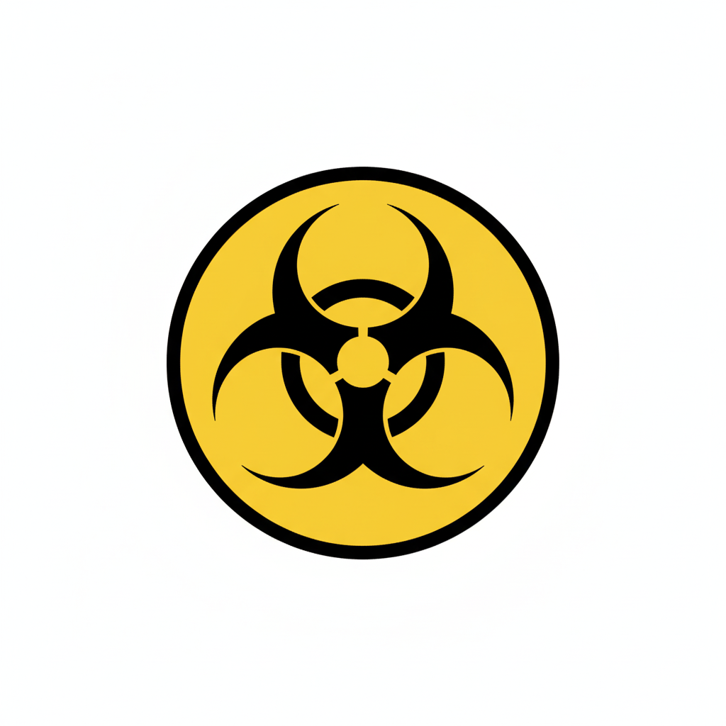 Official biohazard symbol in red, indicating infectious materials.